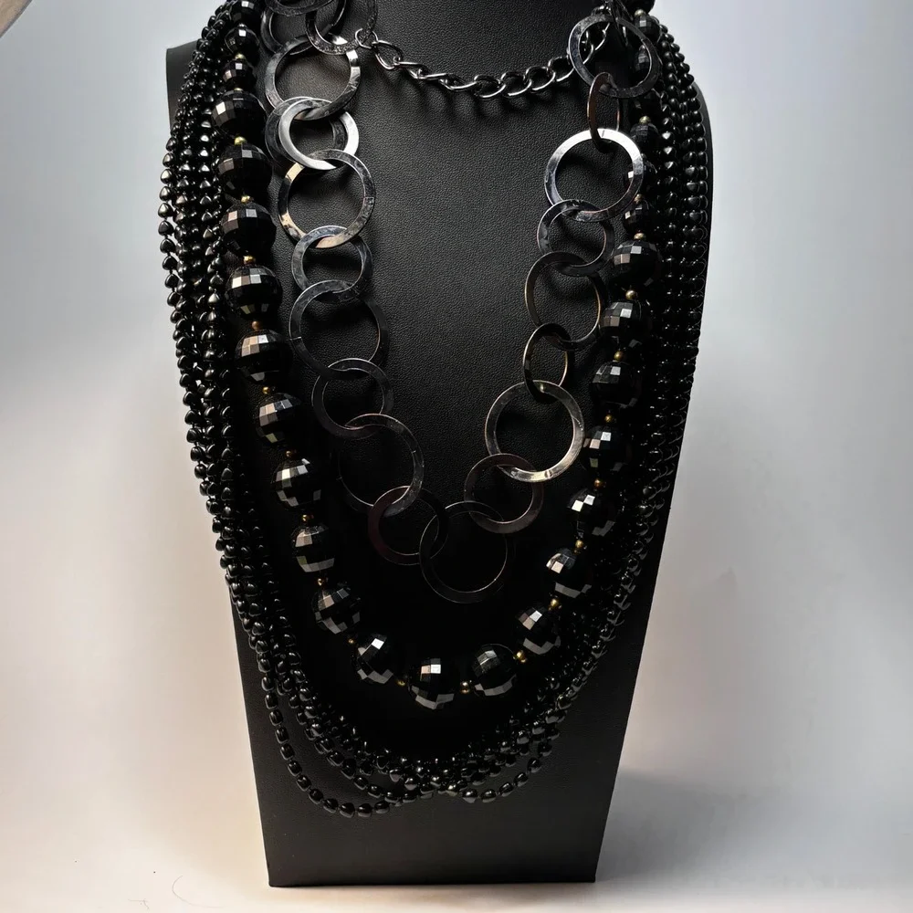 Necklace Lot Black Metal Acrylic Beads Retro Boho Goth - Picture 10 of 11